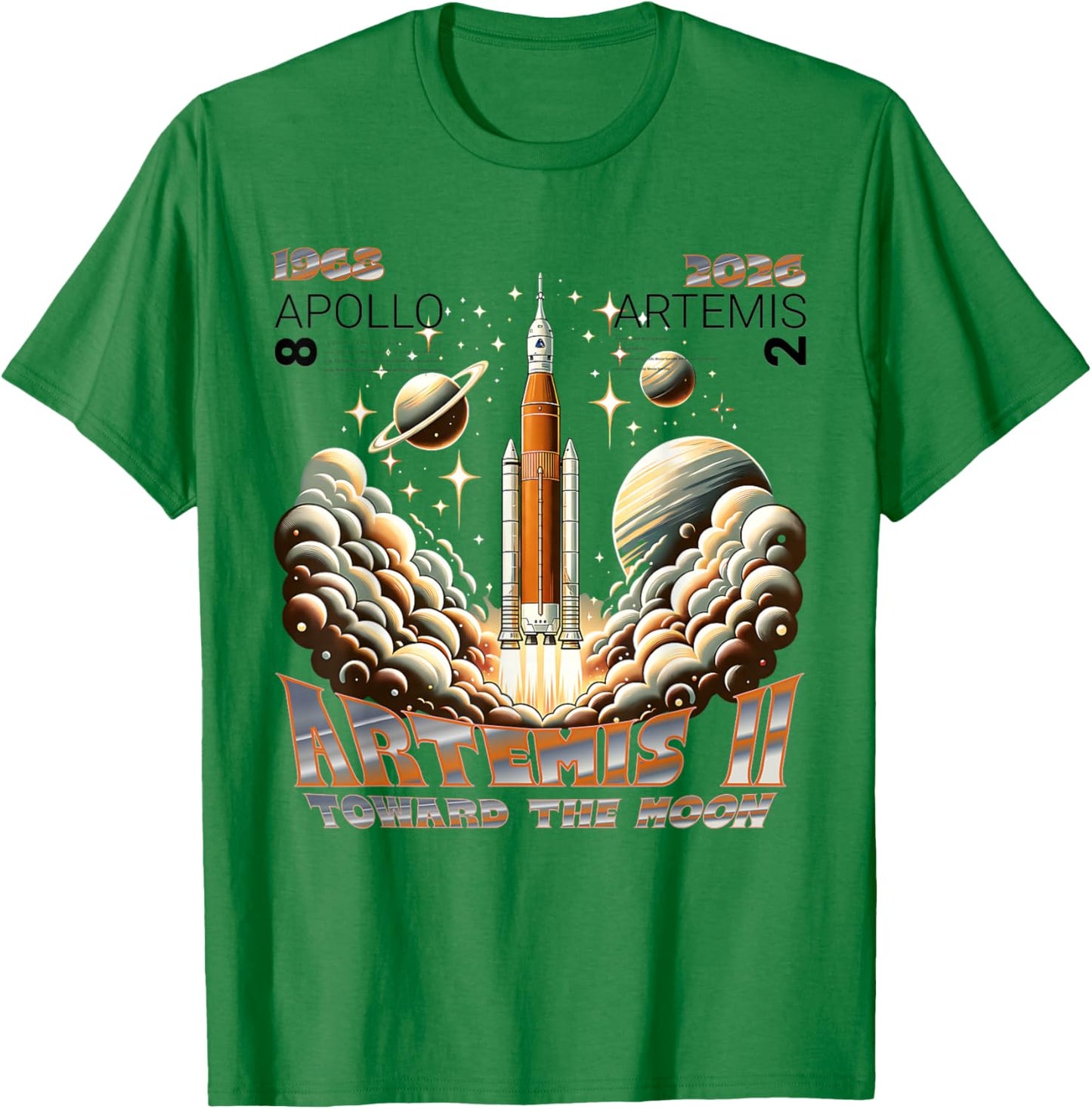 Artemis II Lunar Mission 2026 - Apollo 8 Legacy Comparison T-Shirt - T-Shirt | Irish Green