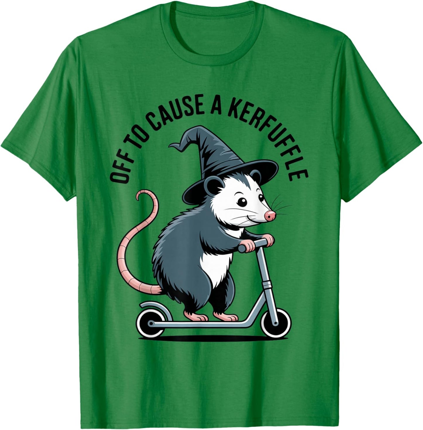 Off to Cause A Kerfuffle Possum Witch Scooter Chaos T-Shirt - T-Shirt | Irish Green