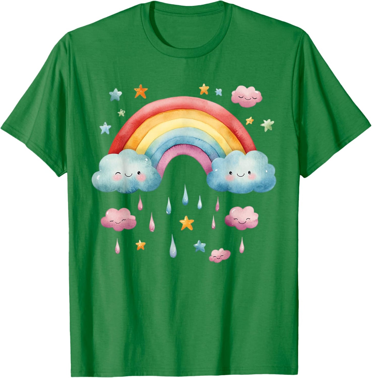 Rainbow with Cute Cloud and Rain T-Shirt - T-Shirt | Irish Green