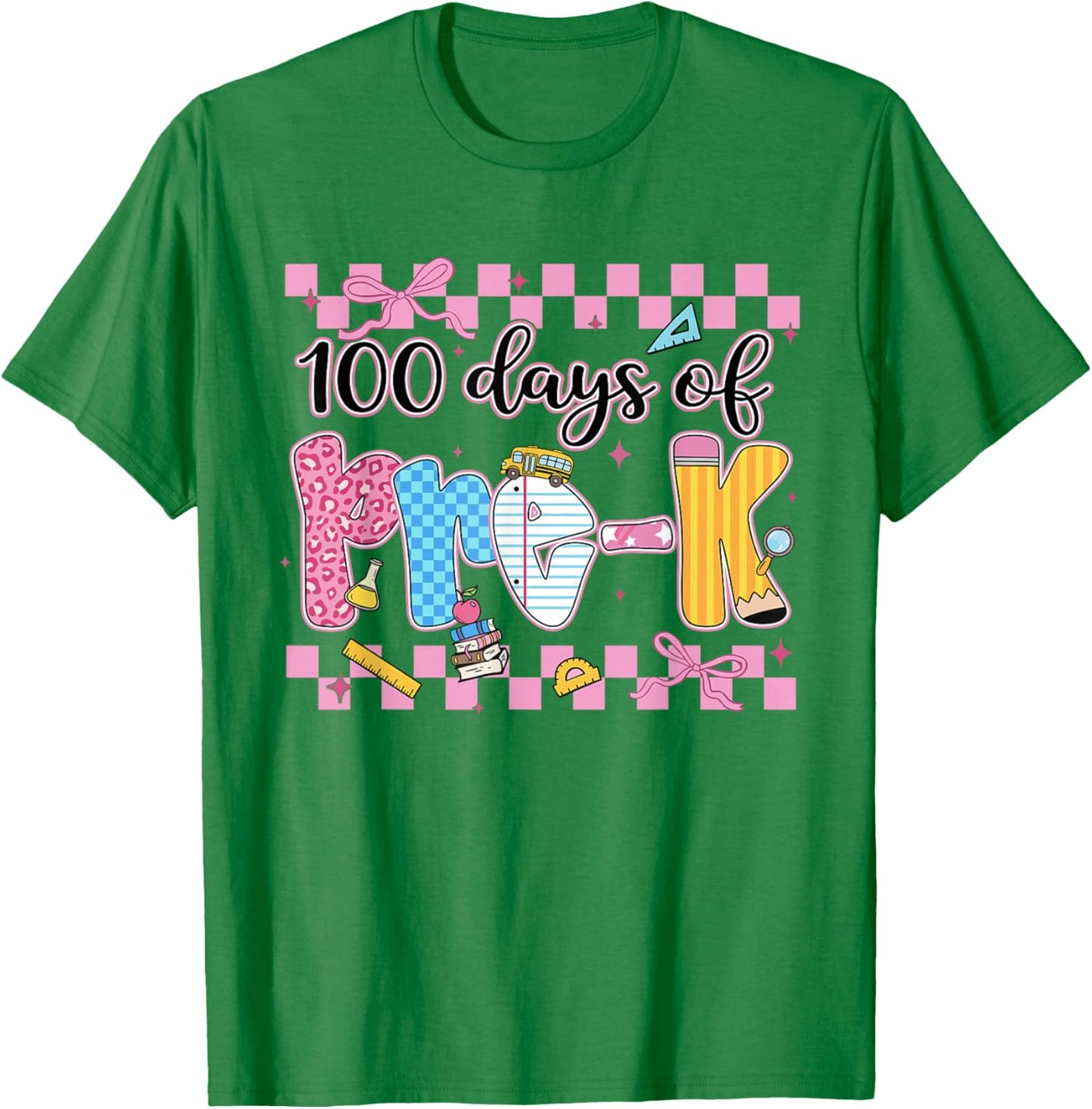 100 Days of Pre-K Teachers 100th Day of Preschool Girls Kids T-Shirt - T-Shirt | Irish Green