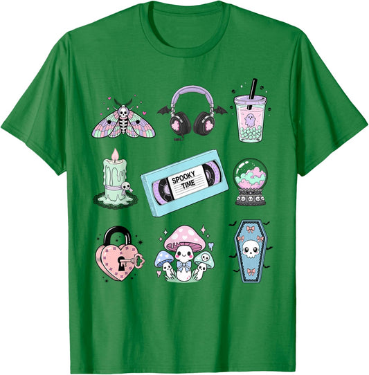 Pastel Goth Grid Kawaii Style Spooky Cute for Girls T-Shirt - T-Shirt | Irish Green