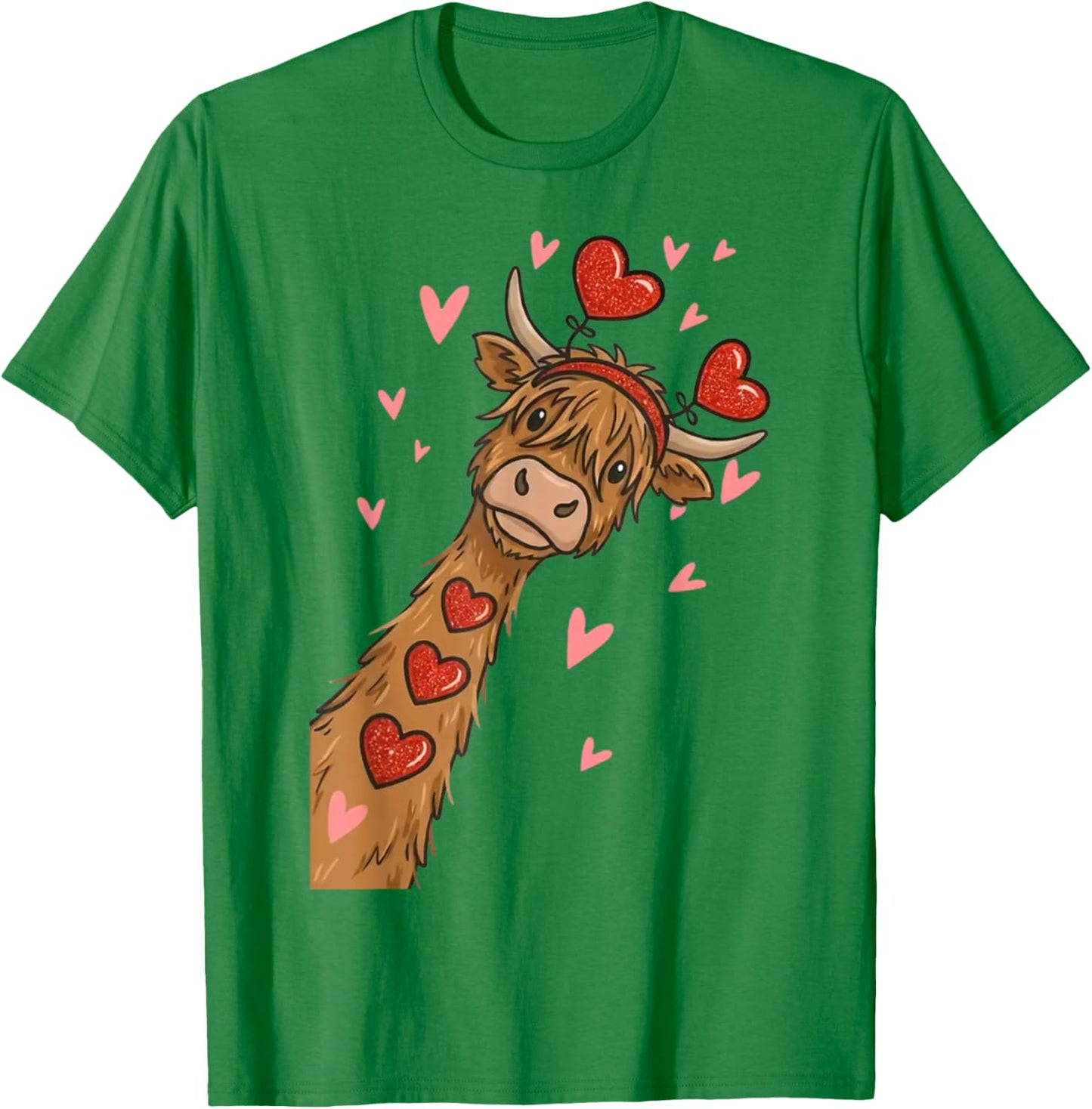 Valentine Highland Cow Hearts Cute Love Farm Animal Art T-Shirt - T-Shirt | Irish Green