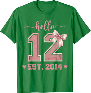 Hello Twelve EST 2014 12th Birthday Coquette 12 Year Old T-Shirt - T-Shirt | Irish Green