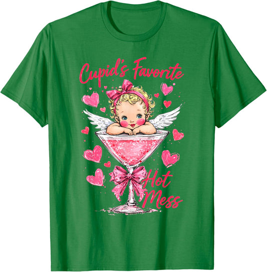 Valentines Cocktail Drinking Cupid's Favorite Hot A Mess T-Shirt - T-Shirt | Irish Green