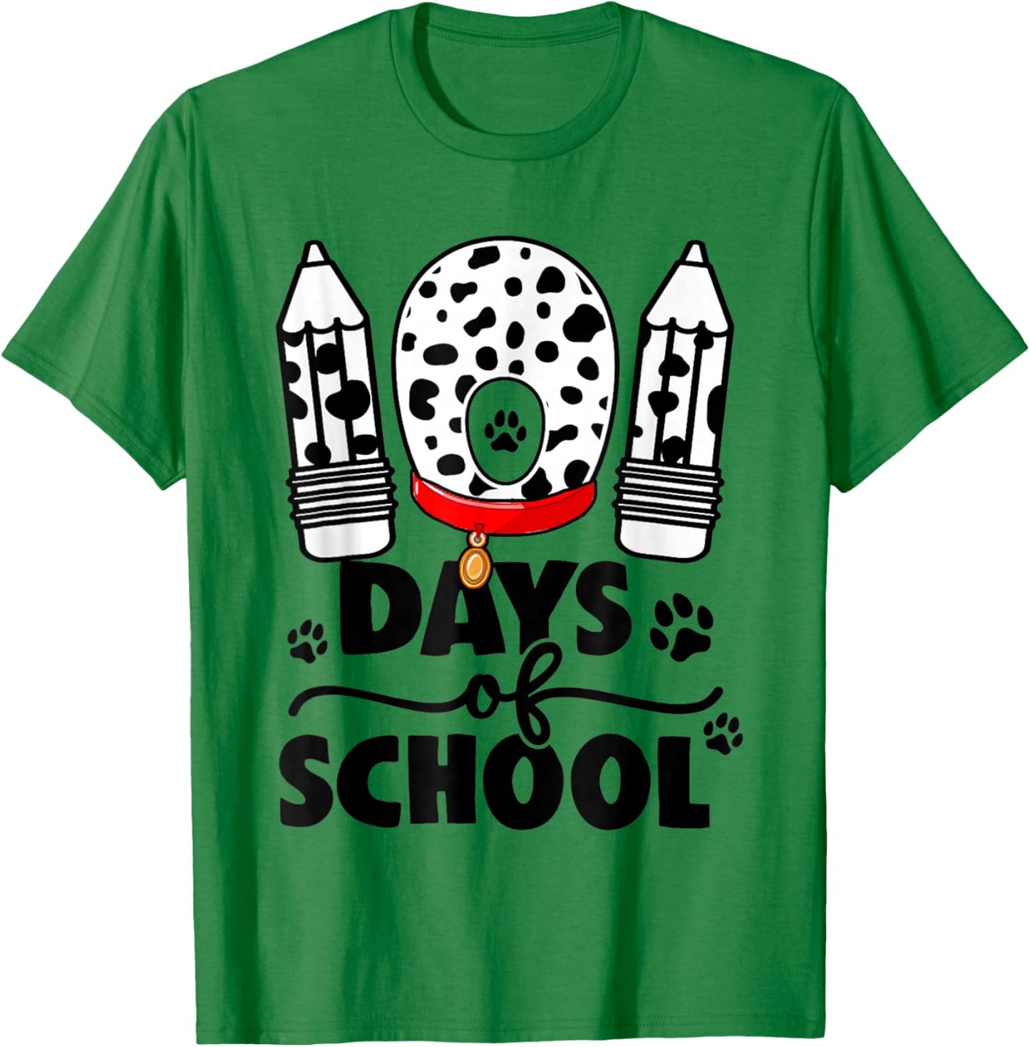 Cute Dog Happy 101 Days School Teacher Student 100 Days T-Shirt - T-Shirt | Irish Green