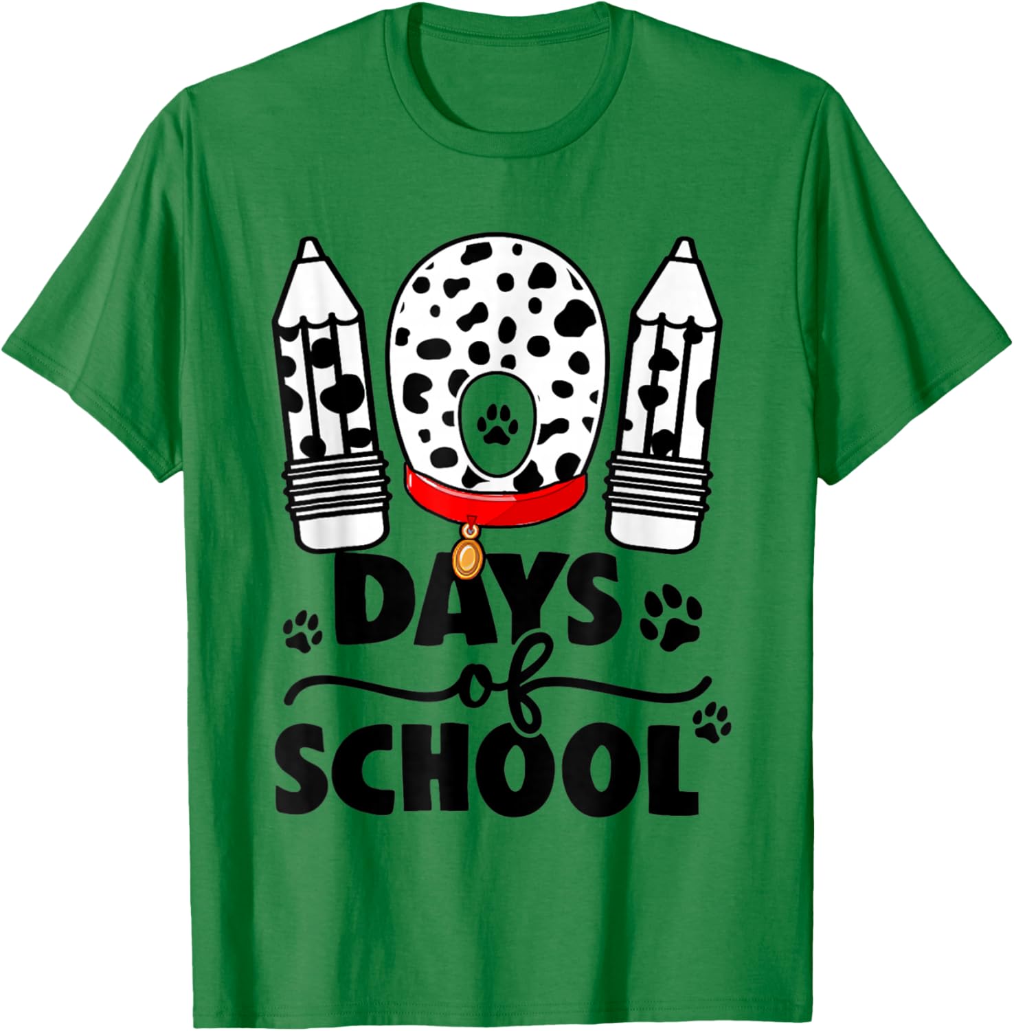Cute Dog Happy 101 Days School Teacher Student 100 Days T-Shirt - T-Shirt | Irish Green