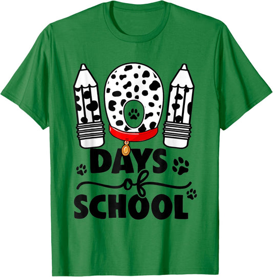 Cute Dog Happy 101 Days School Teacher Student 100 Days T-Shirt - T-Shirt | Irish Green