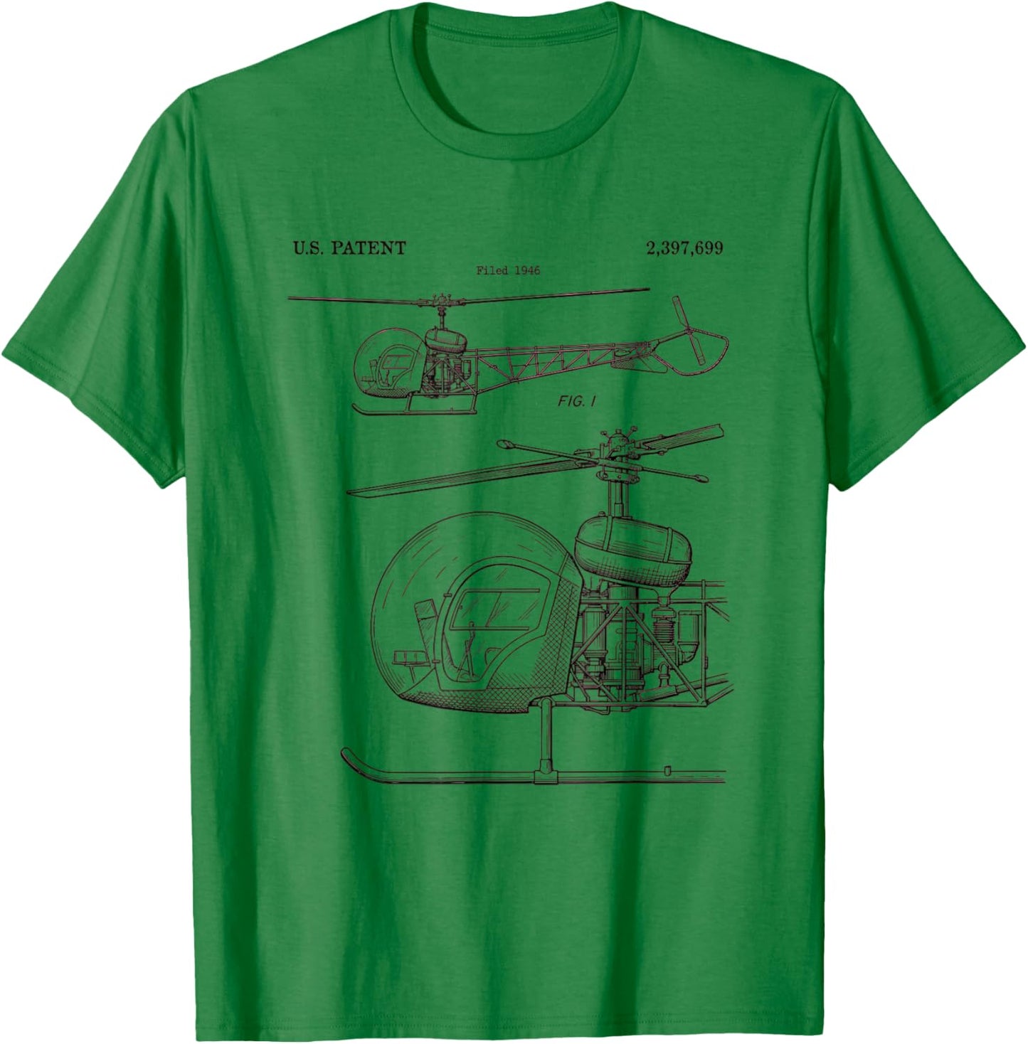 Vintage Helicopter Patent 1946 Bell 47 Pilot Blueprint T-Shirt - T-Shirt | Irish Green