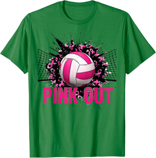 Volleyball Game Day Pink Out Breast Cancer Awareness Women T-Shirt - T-Shirt | Irish Green