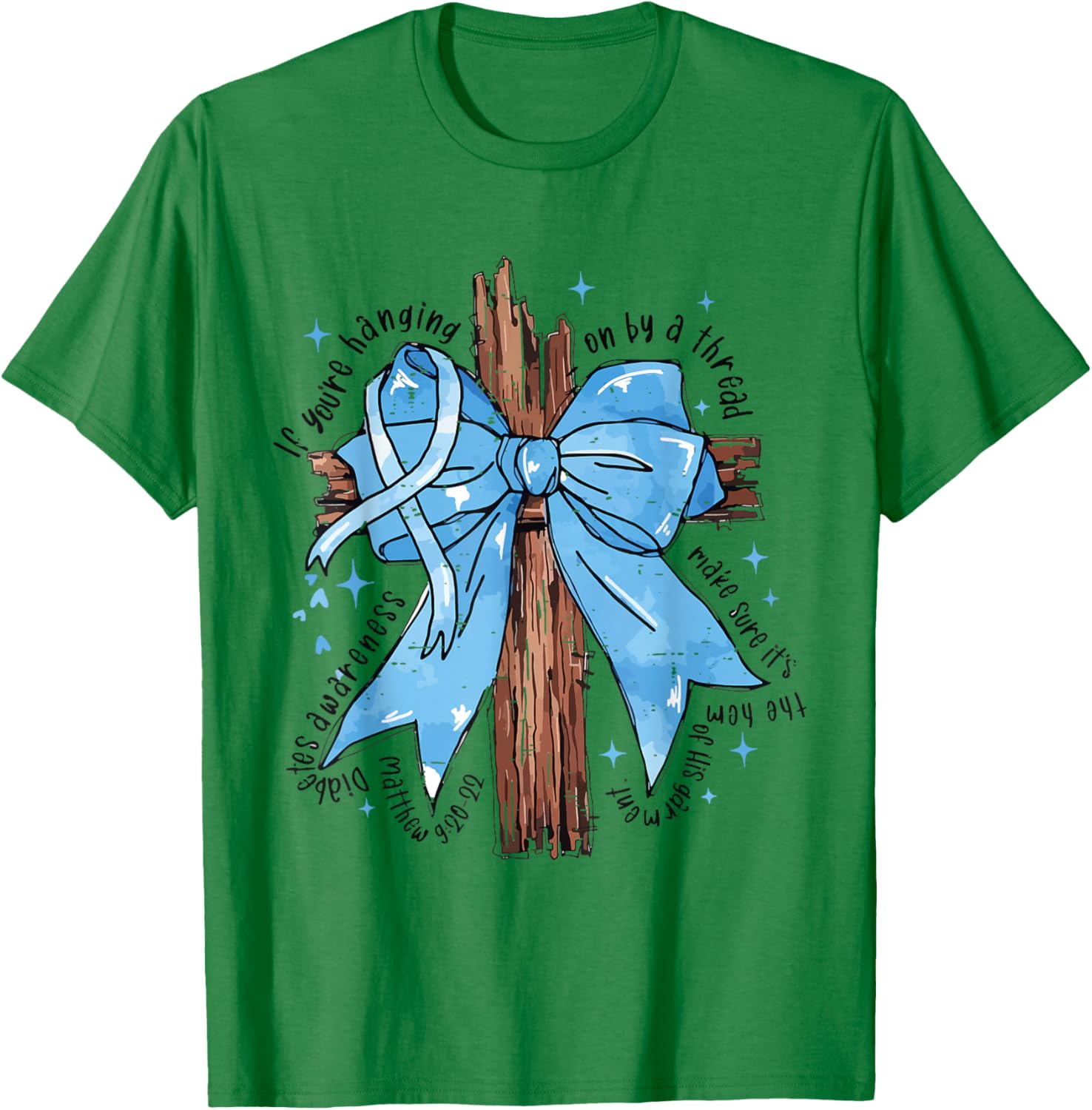 Blue Riboon Cross Diabetes Awareness T1D Jesus Bible Verse T-Shirt - T-Shirt | Irish Green