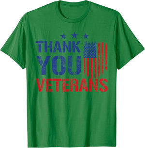 Patriotic American Flag Thank You Veterans Men Women Kids T-Shirt - T-Shirt | Irish Green