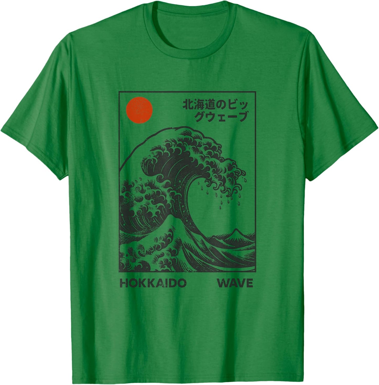 Hokkaido Wave Retro Japanese Surf Graphic T-Shirt - T-Shirt | Irish Green