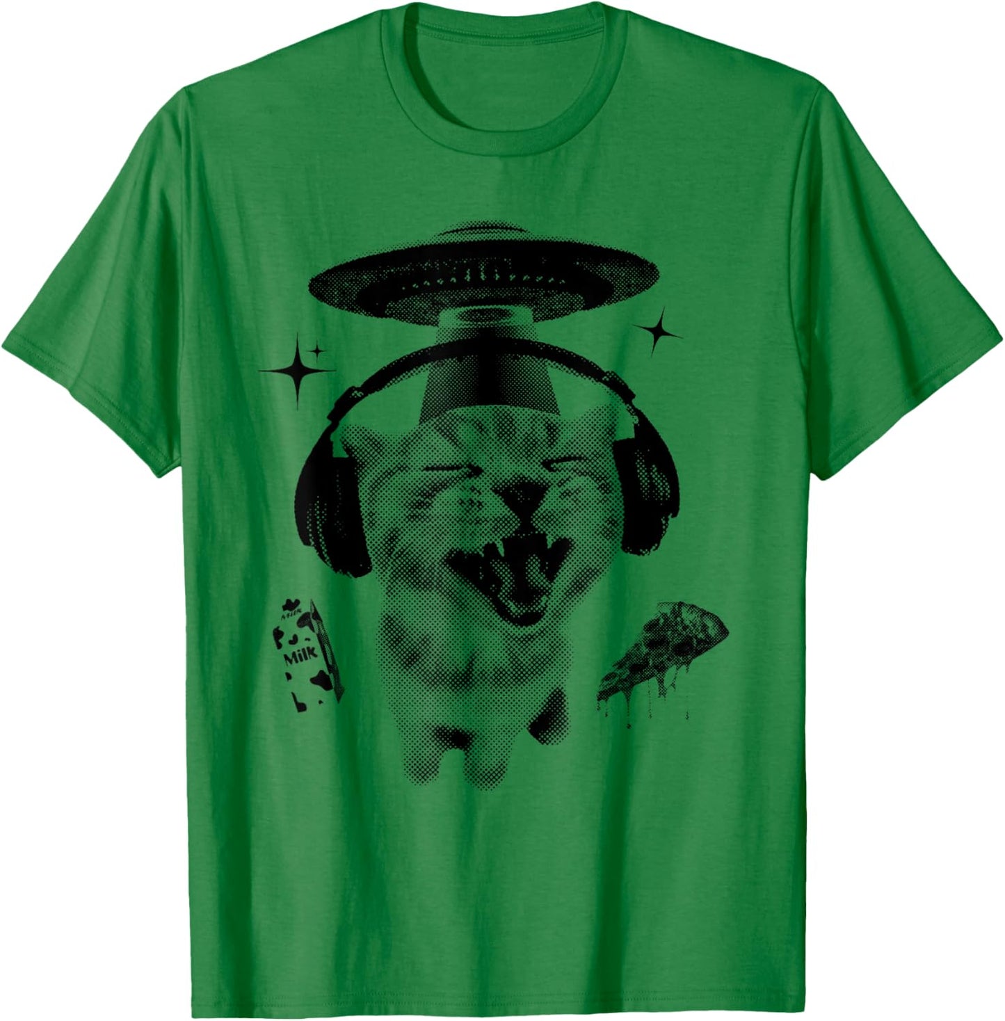Alien Cat Meme 90s Vintage Bootleg Y2k Kitten Ironic Meme T-Shirt - T-Shirt | Irish Green