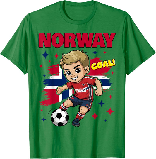 Norway Kid Goal Cartoon Norway Flag for Kids T-Shirt - T-Shirt | Irish Green