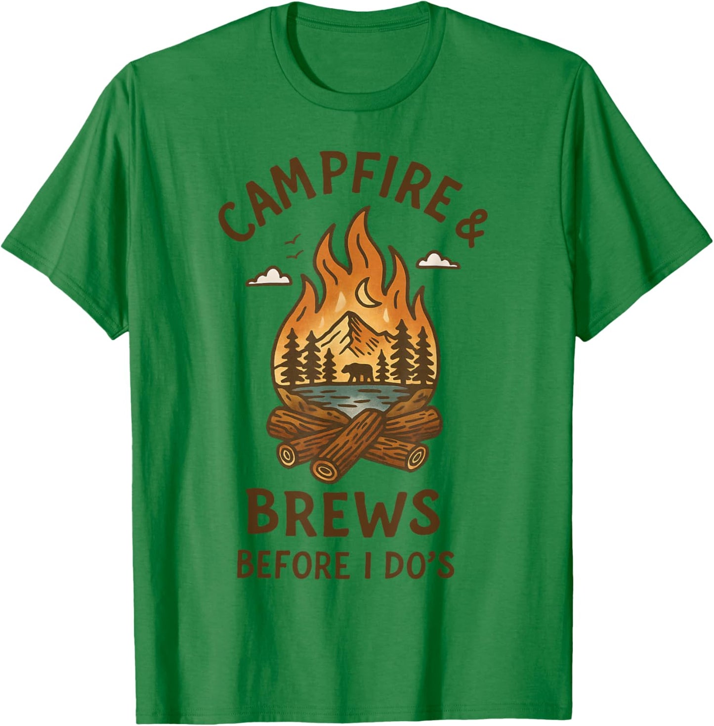 Bride Camping Bachelorette Campfire & Brews Before I Do's T-Shirt - T-Shirt | Irish Green
