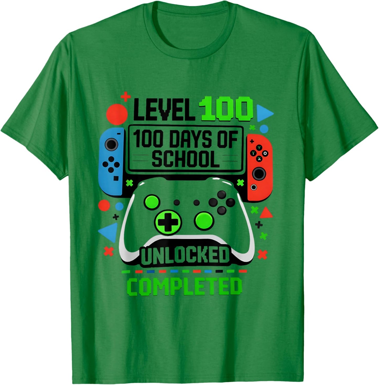 Level 100 Days of School Unlocked Gamer Video Games Fun T-Shirt - T-Shirt | Irish Green