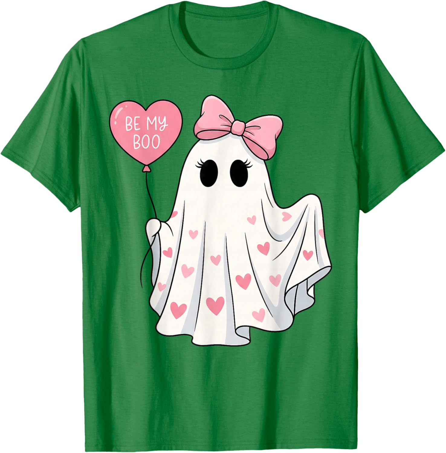 Be My Boo Cute Ghost Pink Bow and Hearts Valenween T-Shirt - T-Shirt | Irish Green