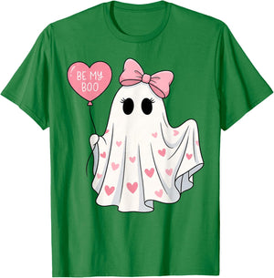 Be My Boo Cute Ghost Pink Bow and Hearts Valenween T-Shirt - T-Shirt | Irish Green