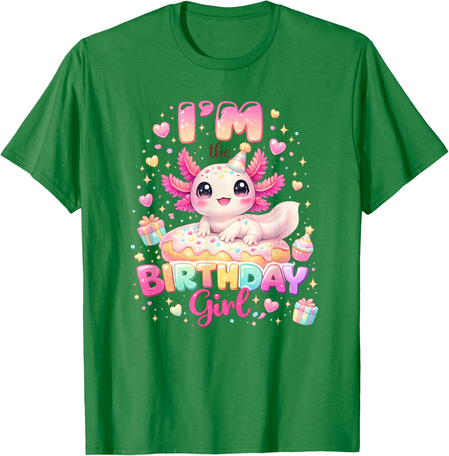 Axolotl Rainbow I'm The Birthday Girl Axolotl Birthday Party T-Shirt - T-Shirt | Irish Green