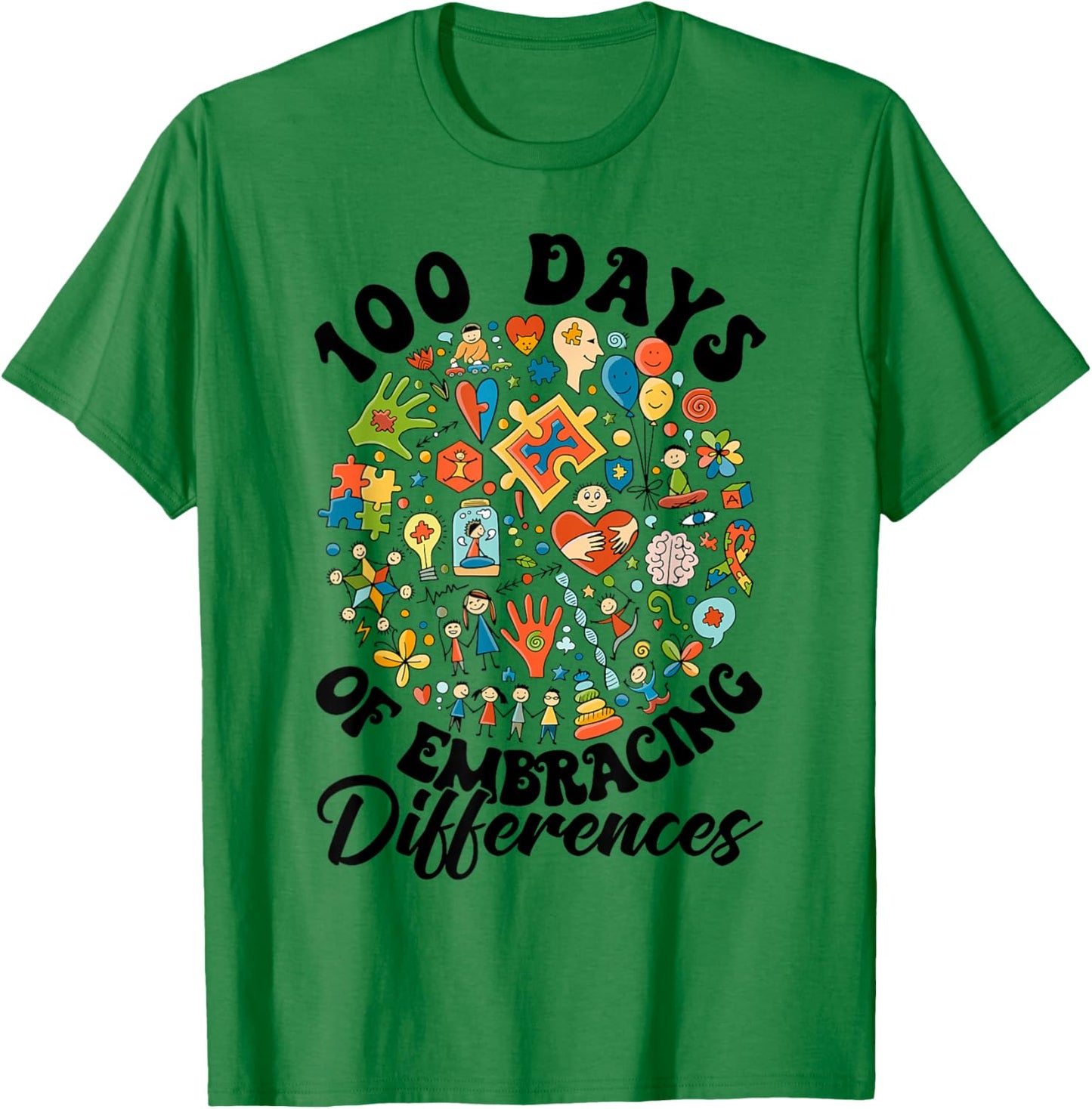 Embrace Differences 100 Days of School Autism Awareness Kids T-Shirt - T-Shirt | Irish Green