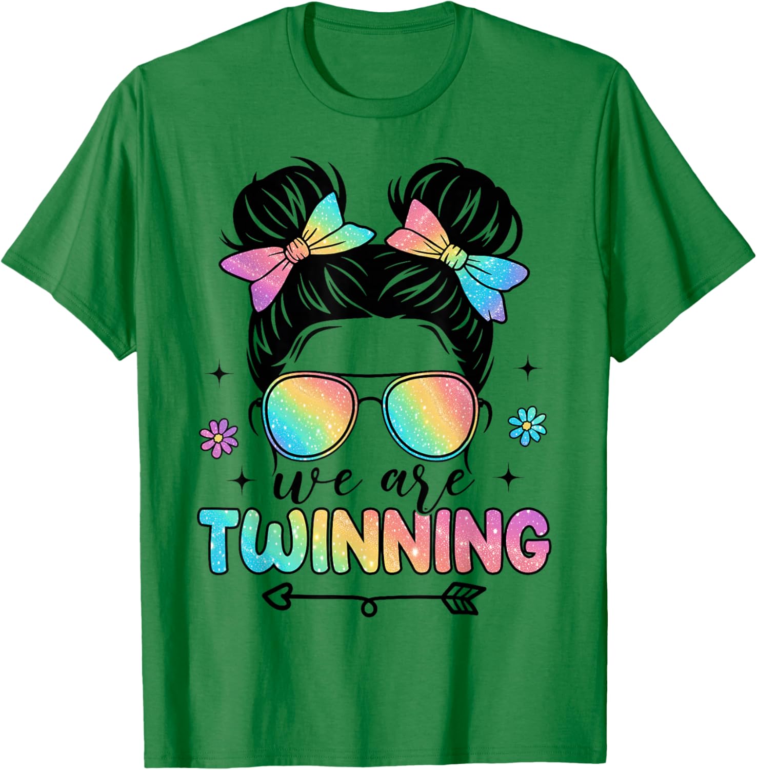 We're Twinning with My Bestie Messy Bun Twin Day Spirit Week T-Shirt - T-Shirt | Irish Green