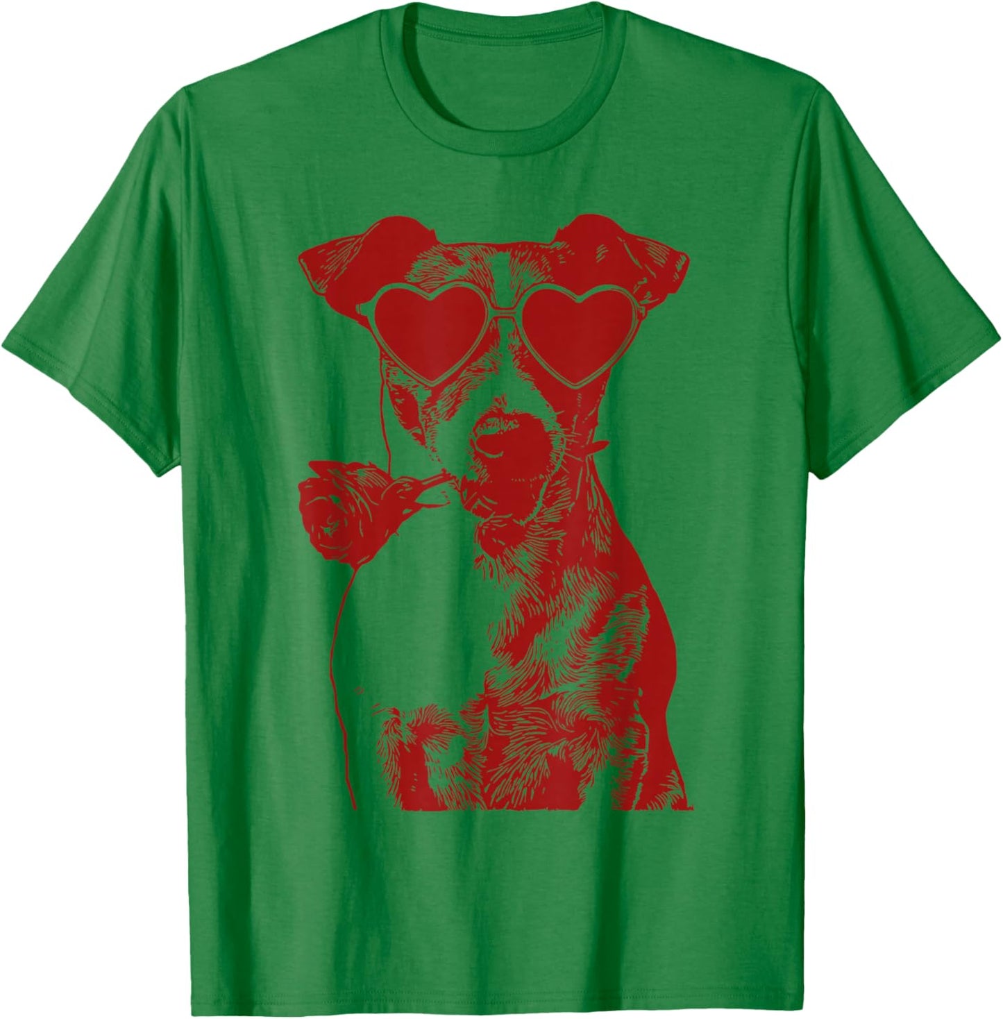 Valentine Jack Russell with Heart Sunglasses Romantic Dog T-Shirt - T-Shirt | Irish Green