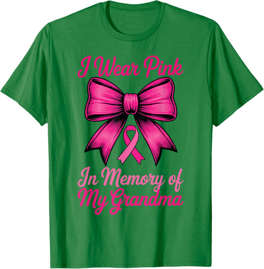 I Wear Pink for My Grandma Breast Cancer Pink Coquette Bow T-Shirt - T-Shirt | Irish Green