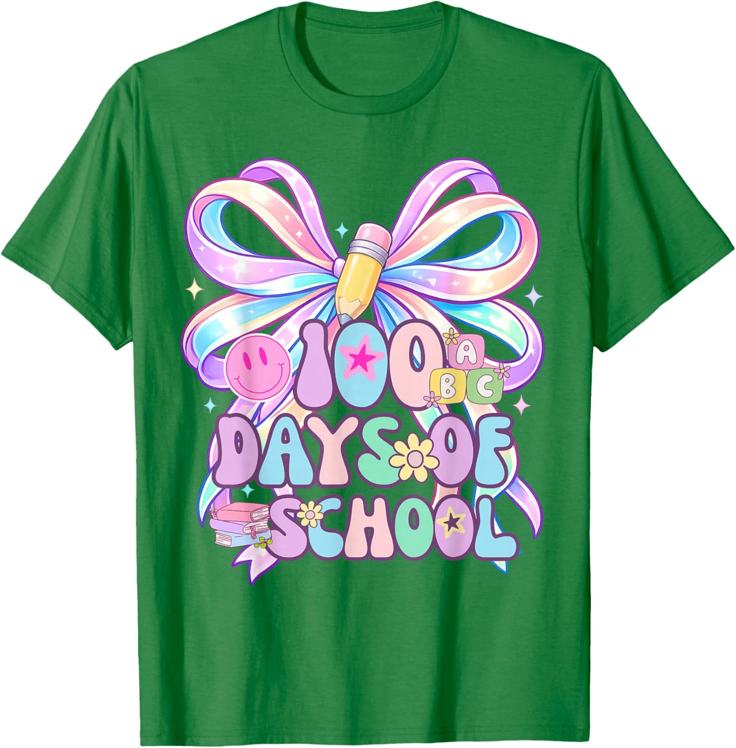 100 Days of School Coquette Bow 100th Day for Girls Teachers T-Shirt - T-Shirt | Irish Green