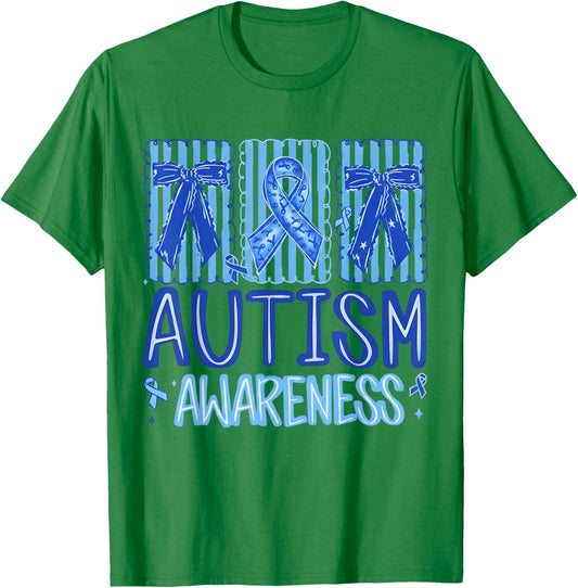 in April We Wear Blue Autism Awareness Coquette Bow Women T-Shirt - T-Shirt | Irish Green