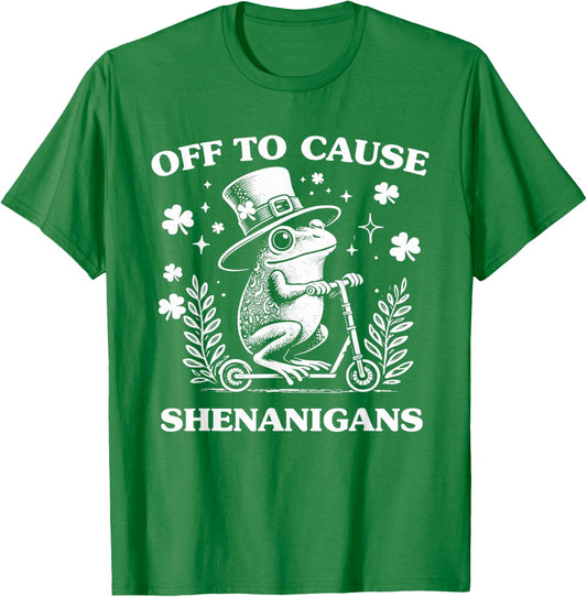 Off to Cause Shenanigans Vintage Funny St Patricks Frog T-Shirt - T-Shirt | Irish Green