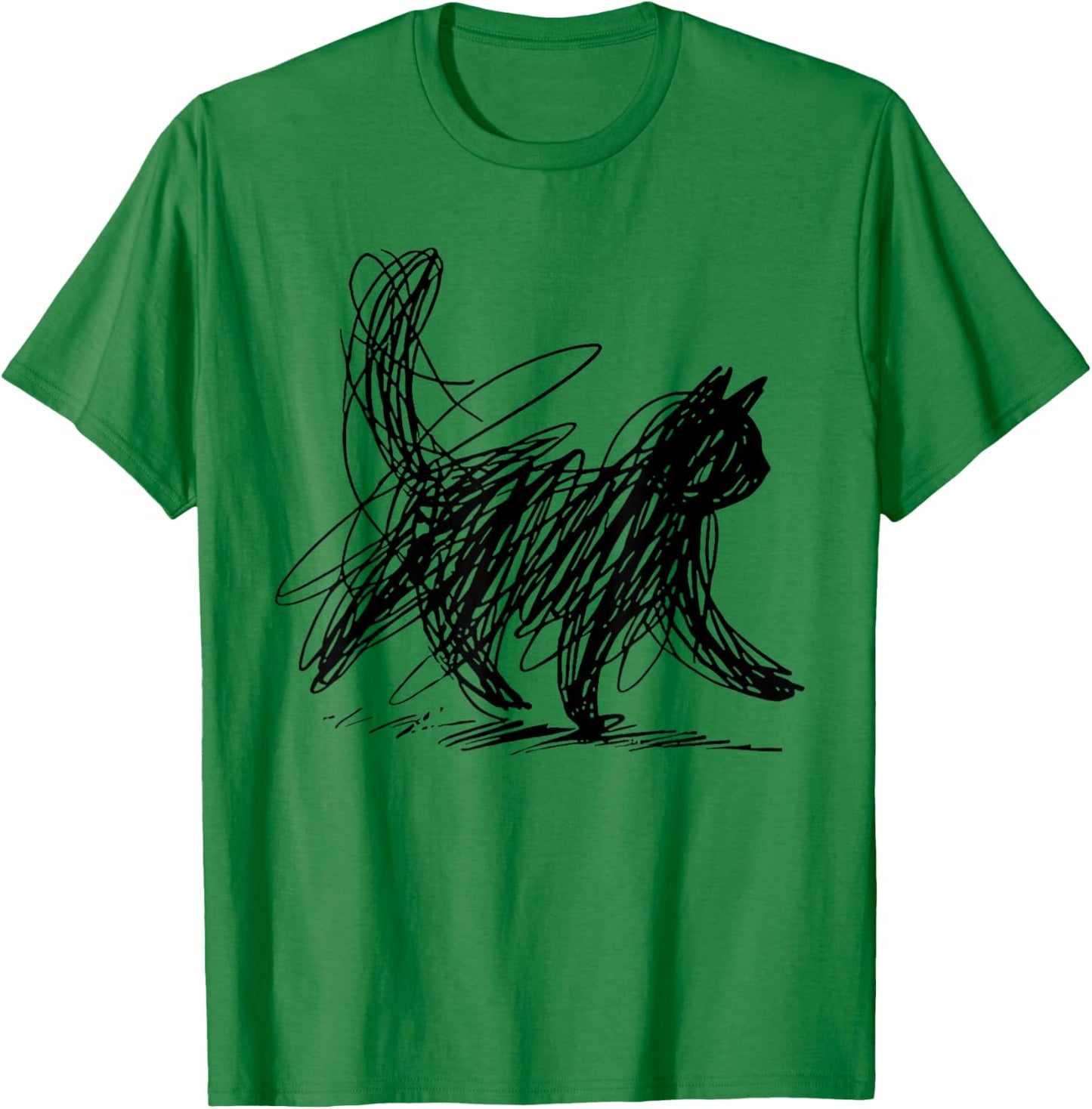 Scribble Cat Minimal Line Art Japanese T-Shirt - T-Shirt | Irish Green