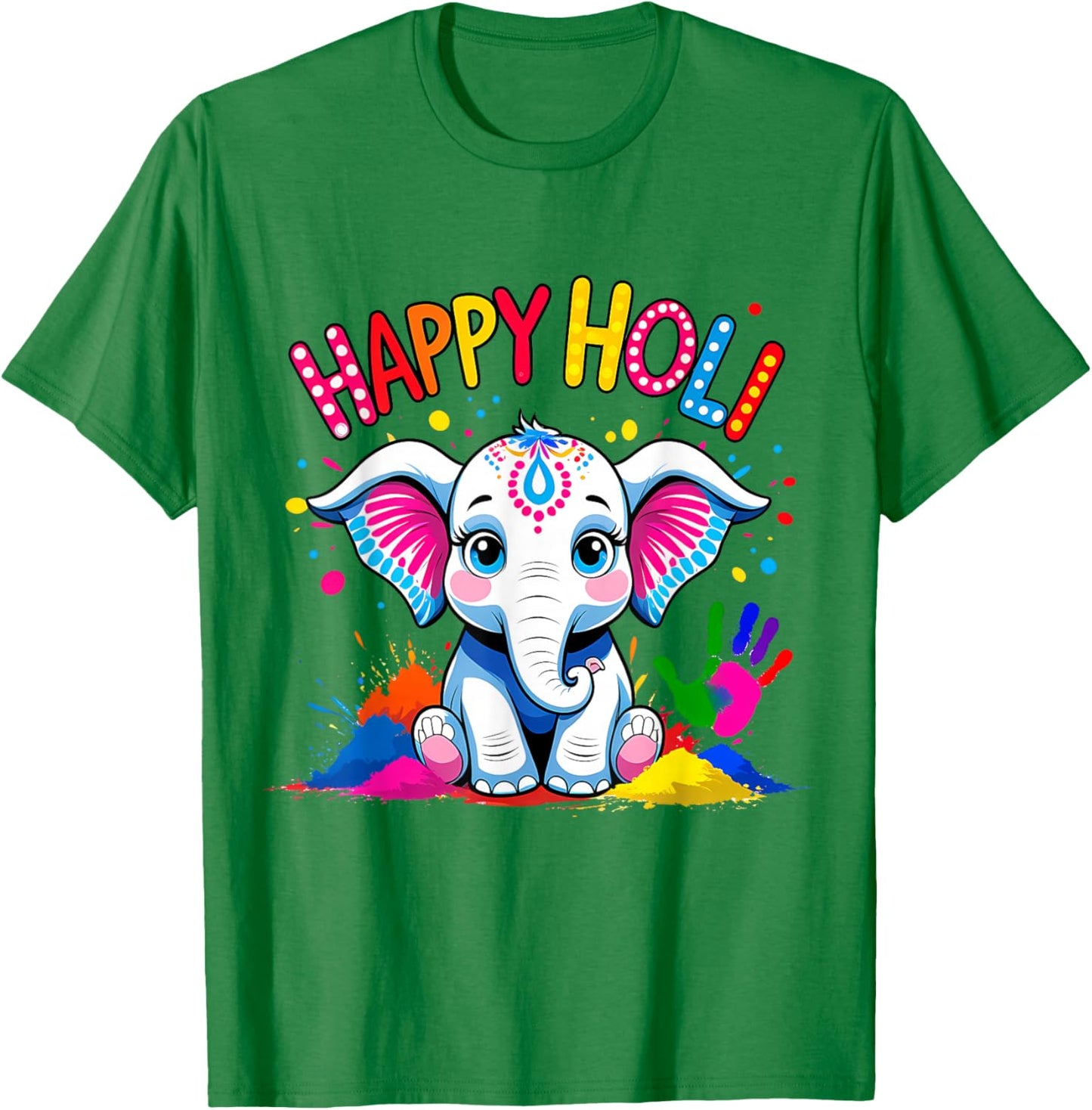 Happy Holi Kids Boys Toddler Girl India Hindu Color Elephant T-Shirt - T-Shirt | Irish Green