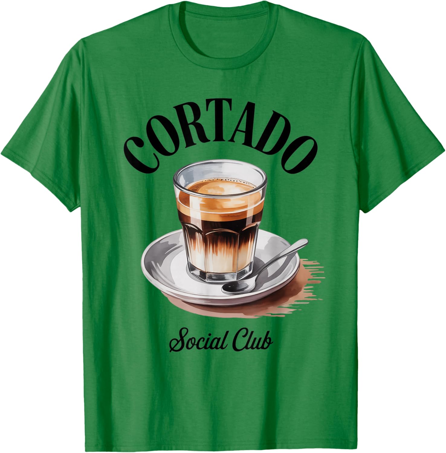 Cortado Social Club Coffee Lover Retro Watercolor T-Shirt - T-Shirt | Irish Green