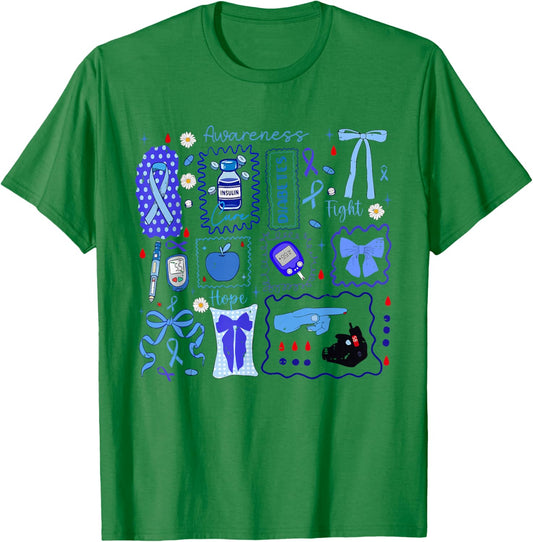 Blue Ribbon Type 1 Diabetes Awareness T1D Warrior Support T-Shirt - T-Shirt | Irish Green
