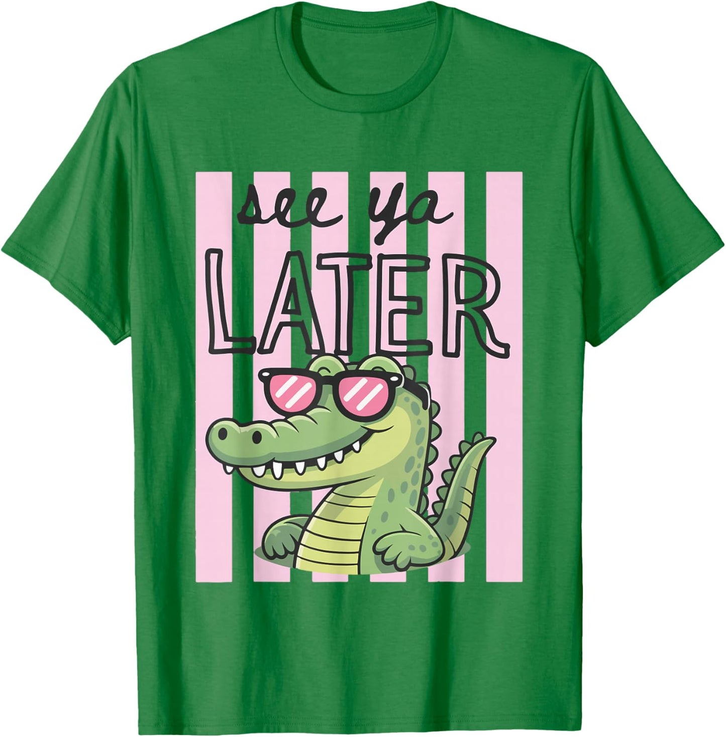 Striped Last Day of School Teacher See Ya Later Alligator T-Shirt - T-Shirt | Irish Green