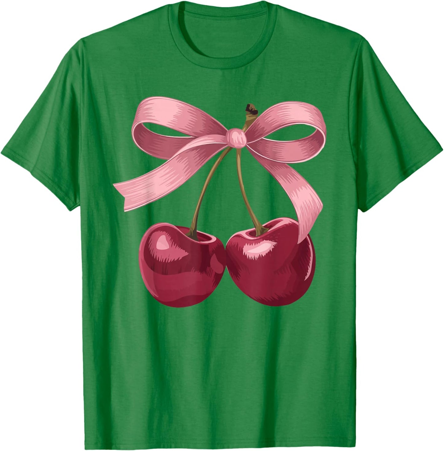 Pink Coquette Bow Cherry Birthday Cute Girls Women Kids T-Shirt - T-Shirt | Irish Green