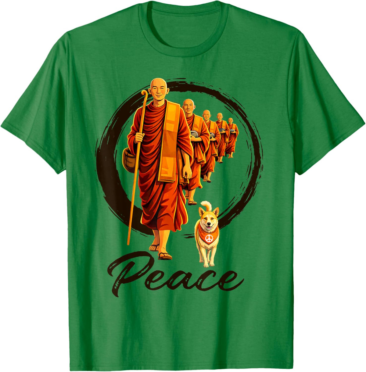Peace Zen Walk for Peace Aloka Dog Mindful Buddhist Monks T-Shirt - T-Shirt | Irish Green