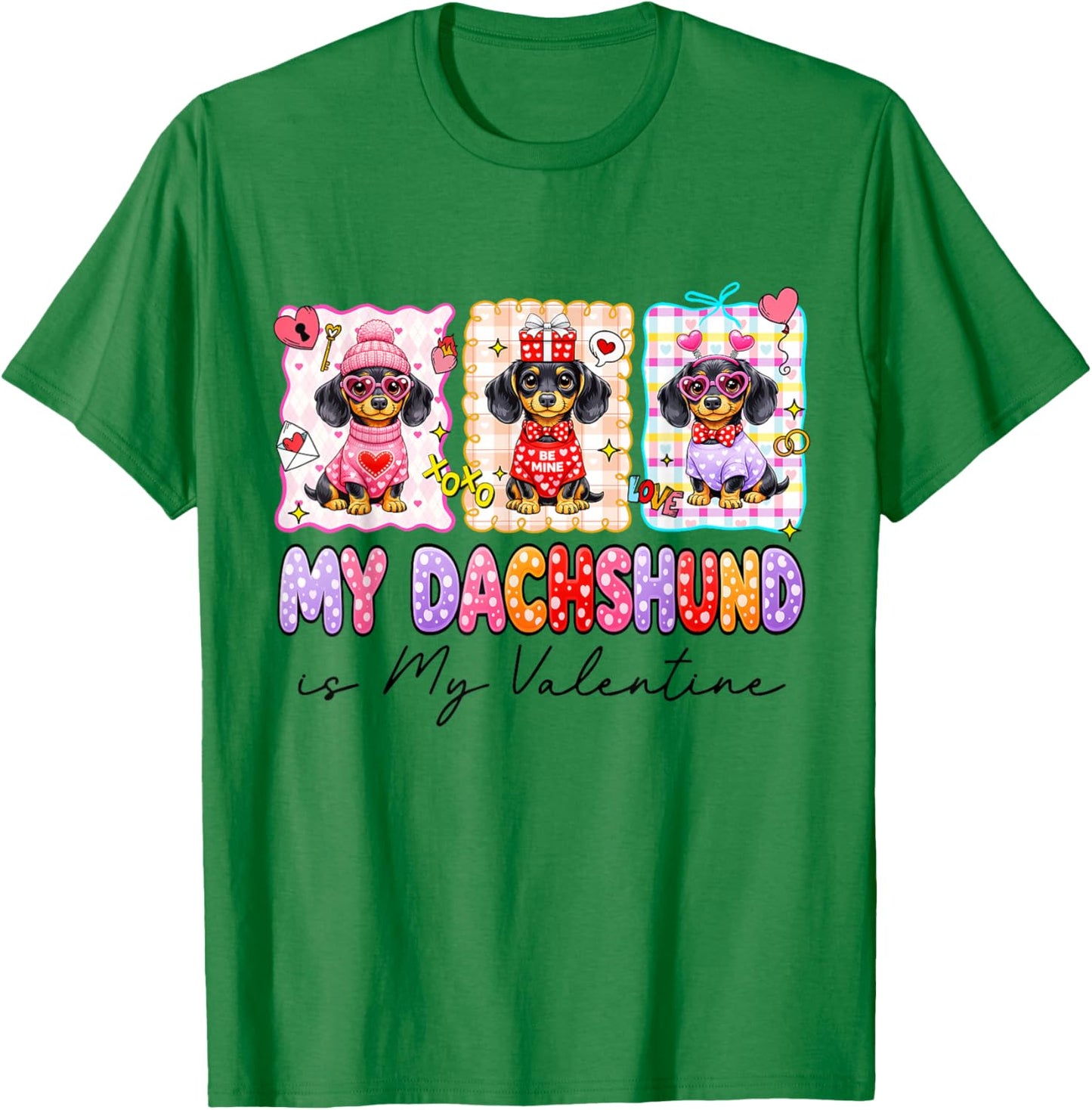 Dachshund is My Valentine Coquette Heart Retro Dog Love Cute T-Shirt - T-Shirt | Irish Green