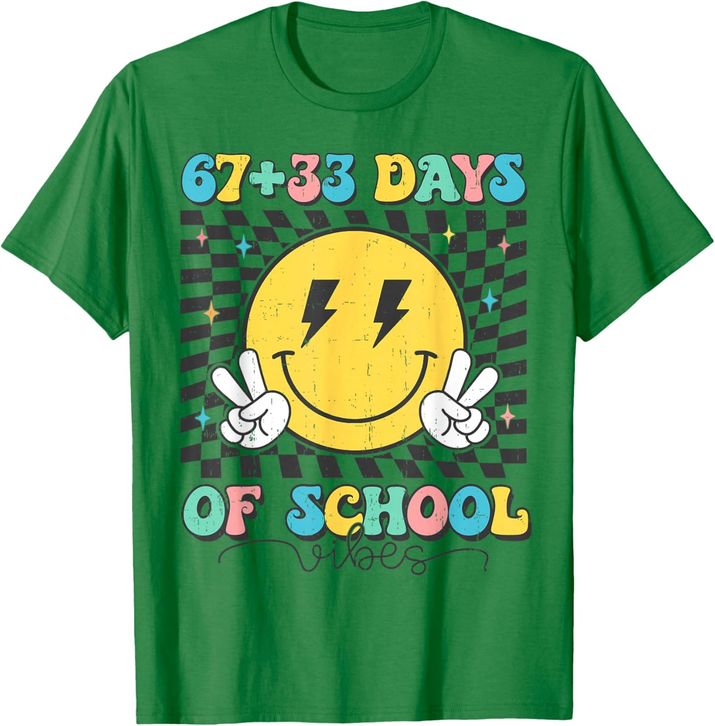 Retro Groovy 67 +33 Days of School 100th Day Kids Boys Girls T-Shirt - T-Shirt | Irish Green