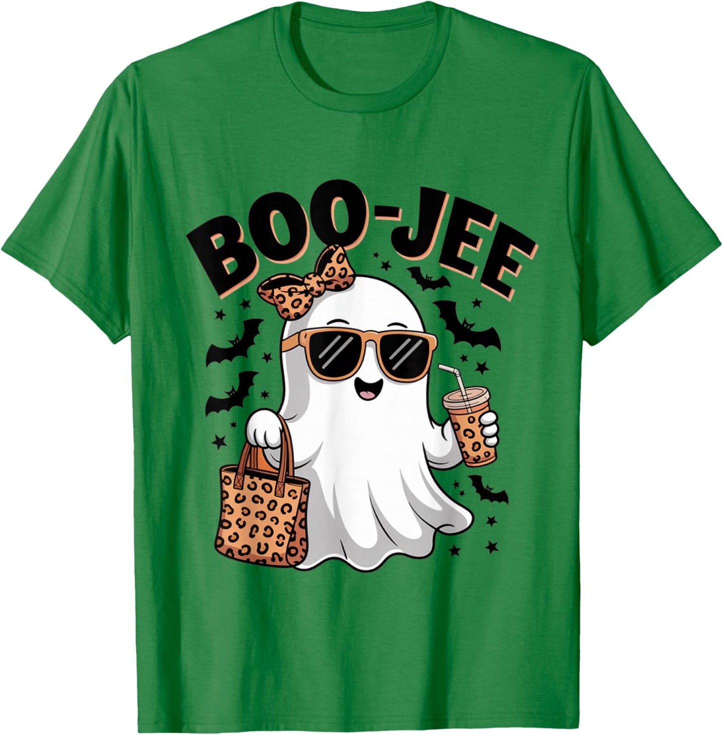Coquette Leopard Ghost Coffee Boo JEE Halloween Boujee Ghost T-Shirt - T-Shirt | Irish Green