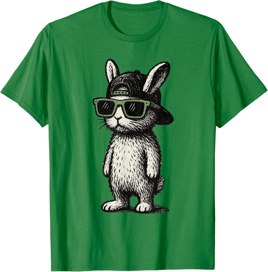 Bunny Face with Sunglasses Cap Easter Day for Boys Men Kids T-Shirt - T-Shirt | Irish Green