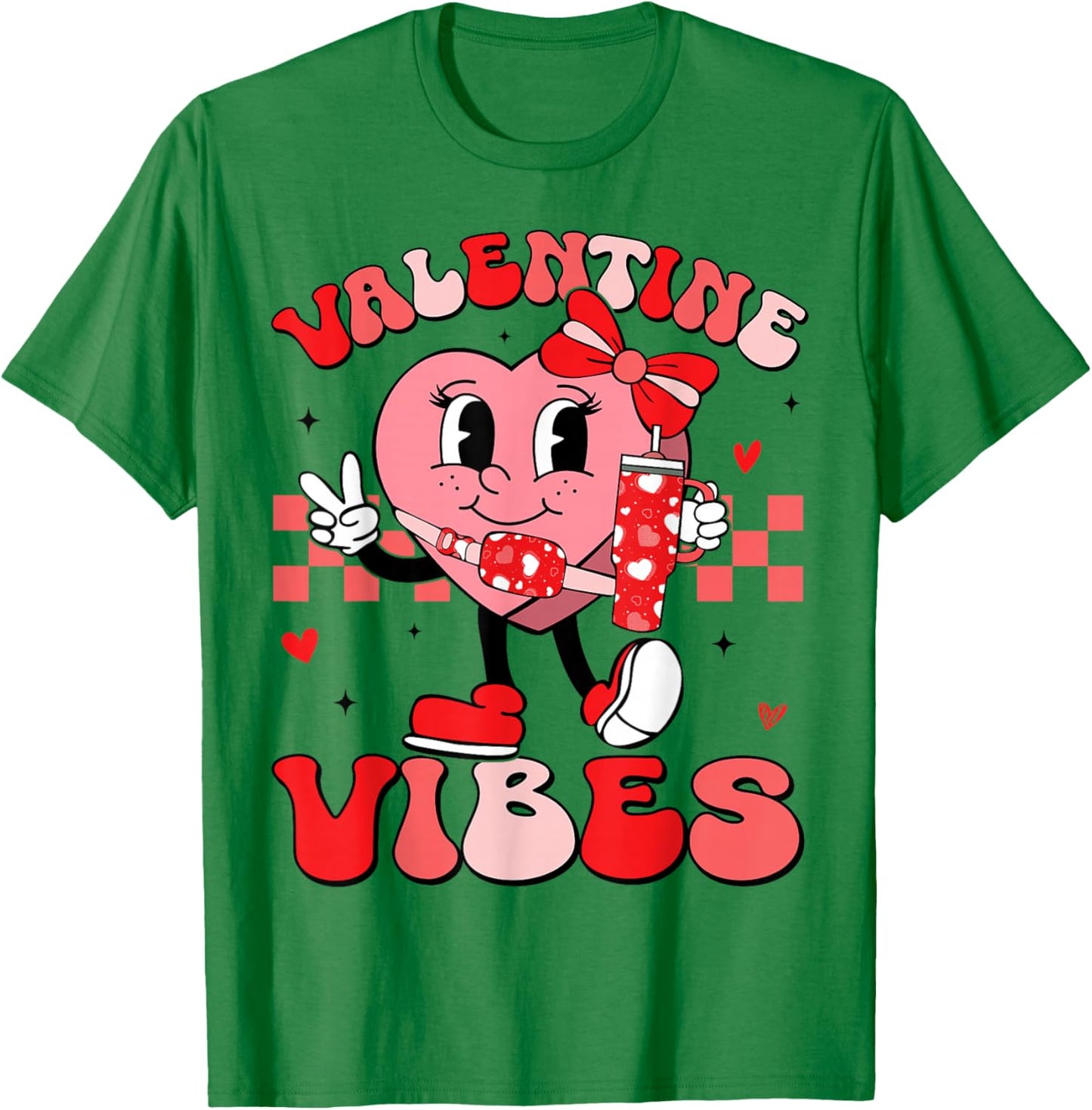 Valentine Vibes Groovy Valentines Day Shirt Women Girls Kids T-Shirt - T-Shirt | Irish Green