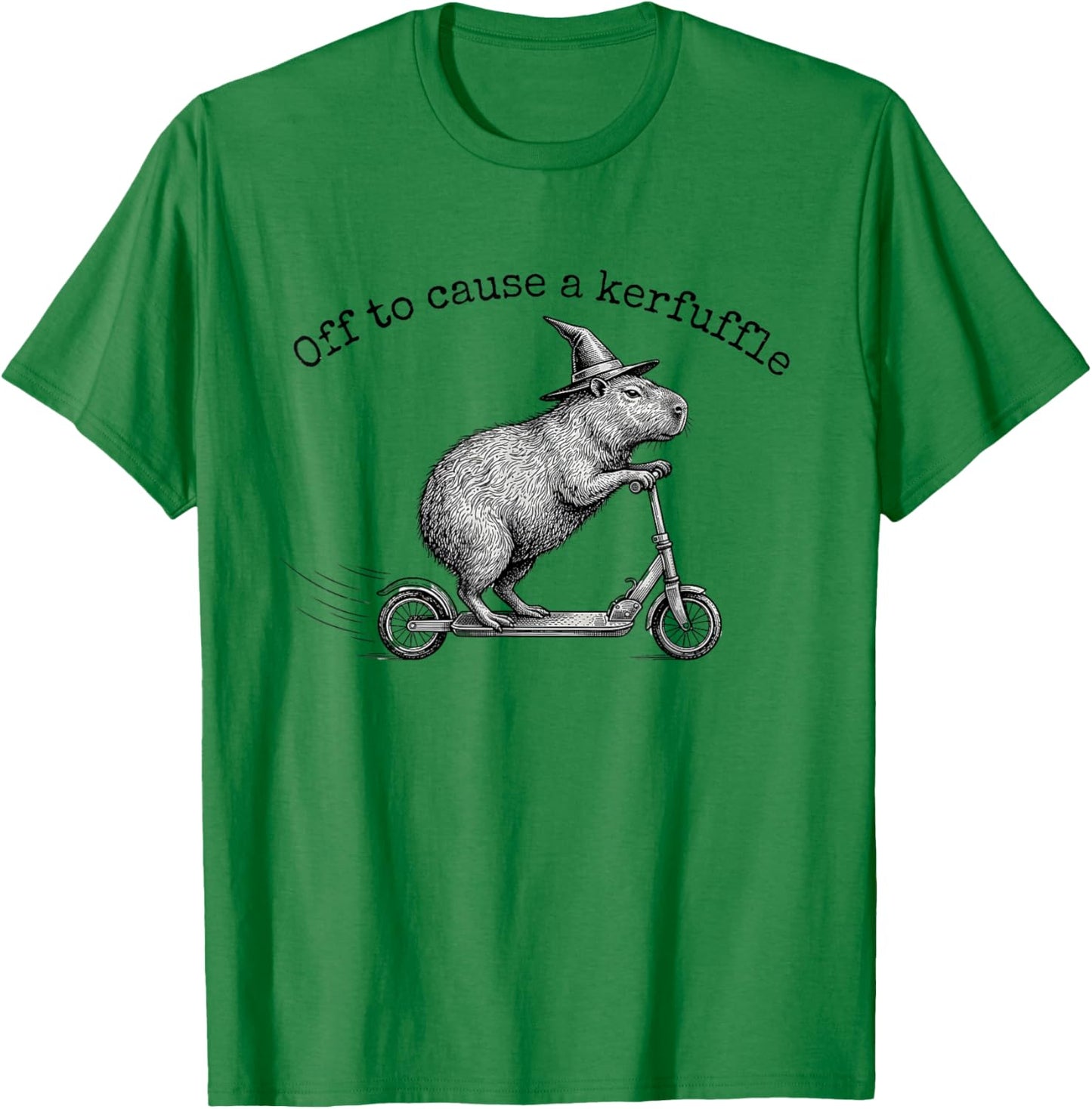 Off to Cause A Kerfuffle Funny Capybara Scooter T-Shirt - T-Shirt | Irish Green