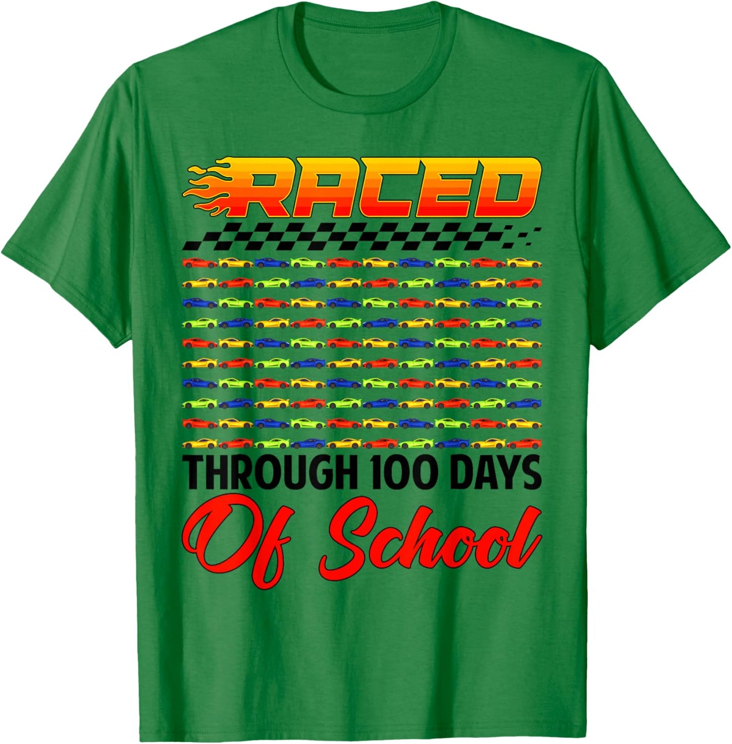 Raced Through 100 Days of School Racing Car Lovers Boys Men T-Shirt - T-Shirt | Irish Green