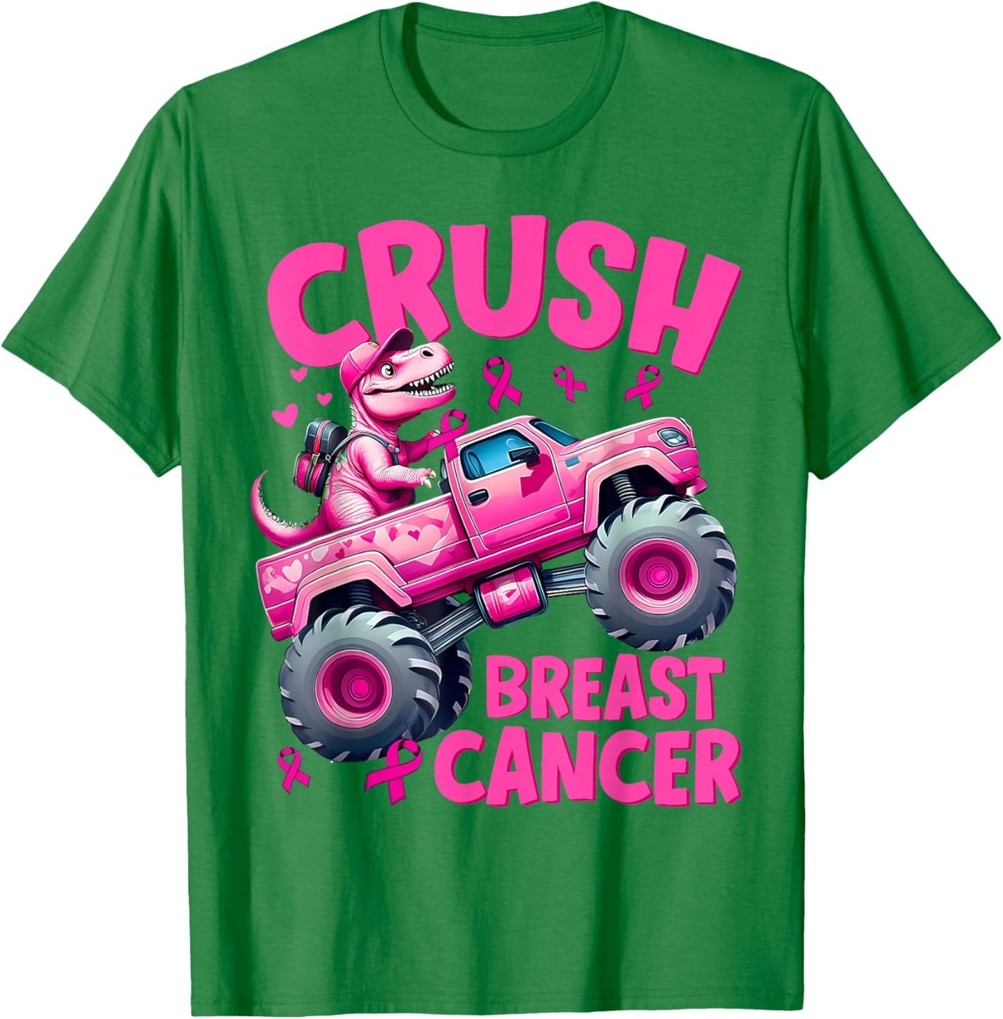 Crush Breast Cancer Pink T-Rex Dinosaur Monster Truck Boys T-Shirt - T-Shirt | Irish Green
