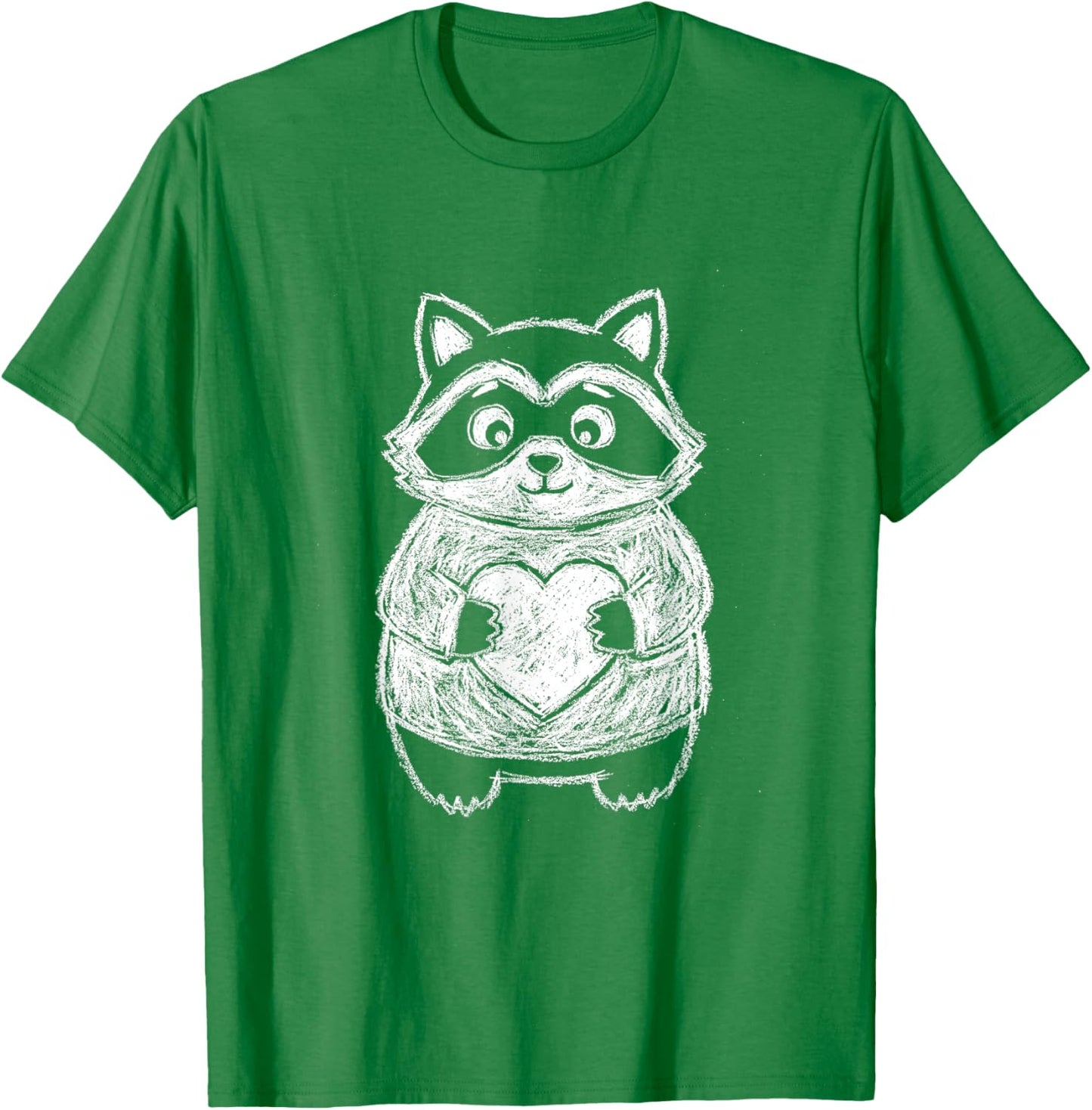 Ugly Racoon Sketch w Heart Cute Kids Valentines Days T-Shirt - T-Shirt | Irish Green