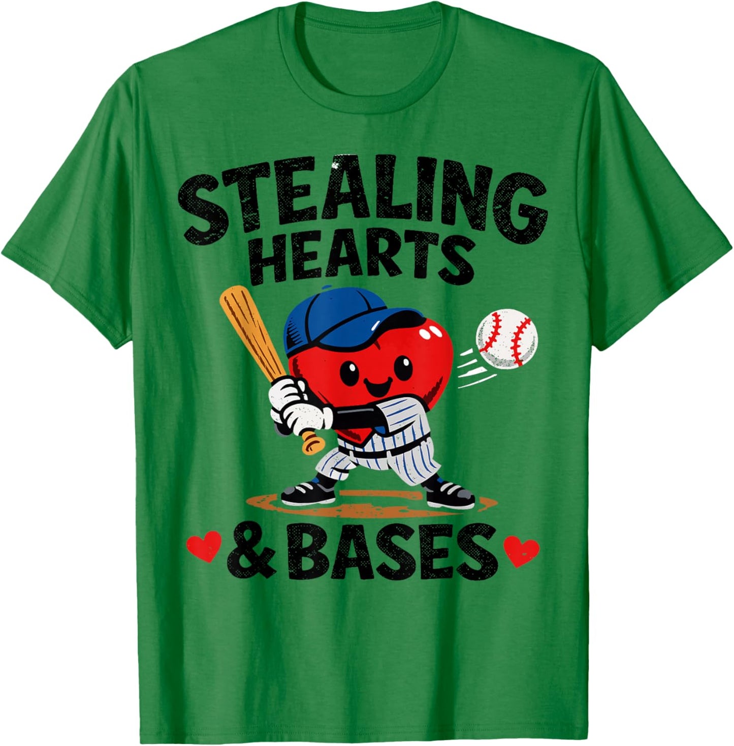 Stealing Hearts & Bases Valentine’s Day Baseball Love T-Shirt - T-Shirt | Irish Green