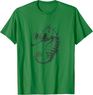 Cool Seahorse with Sunglasses Drawing Art Design T-Shirt - T-Shirt | Irish Green