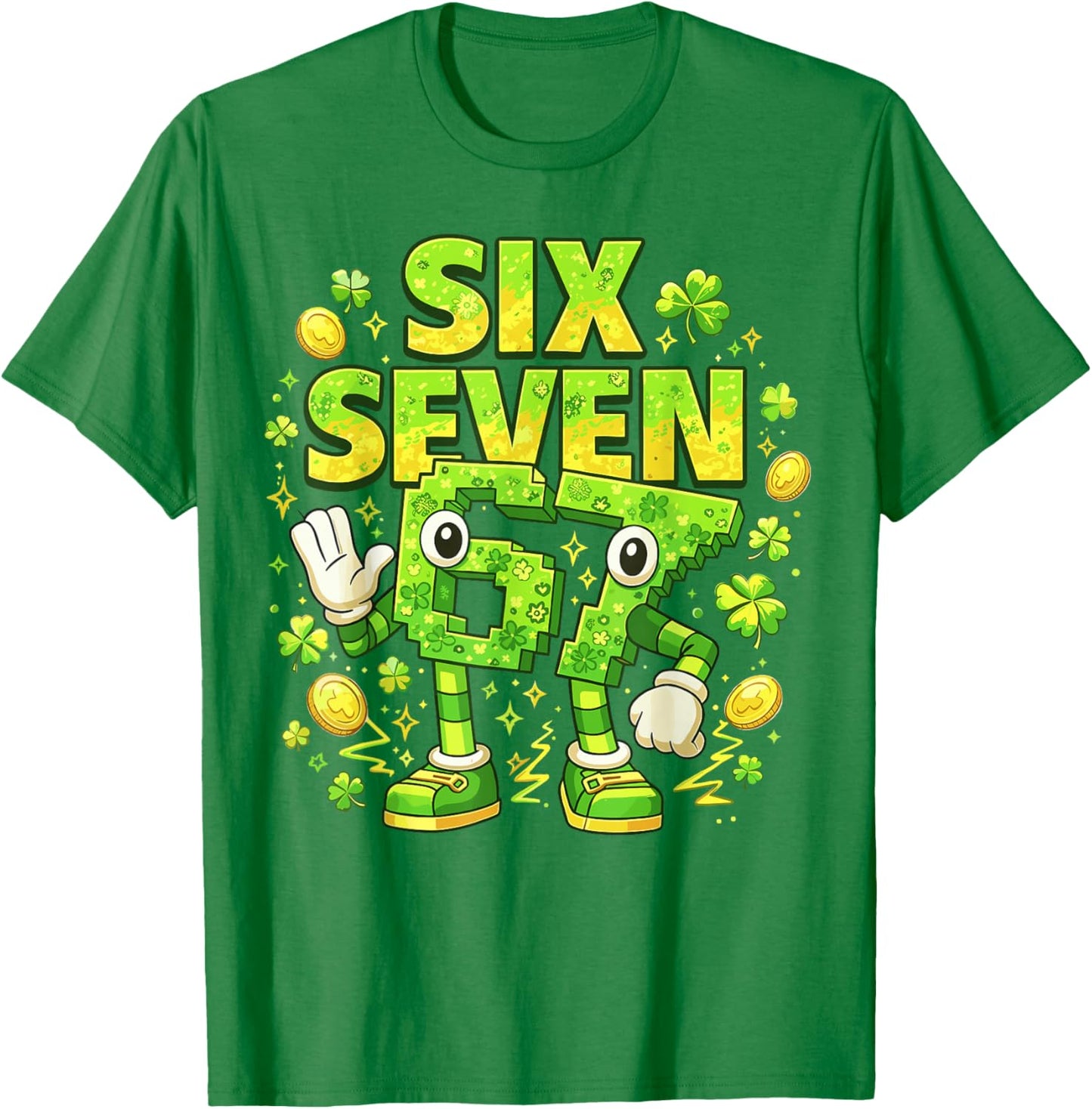 Meme 67 Six Seven 6 7 Bruh St Patrick’s Day Irish Lucky T-Shirt - T-Shirt | Irish Green