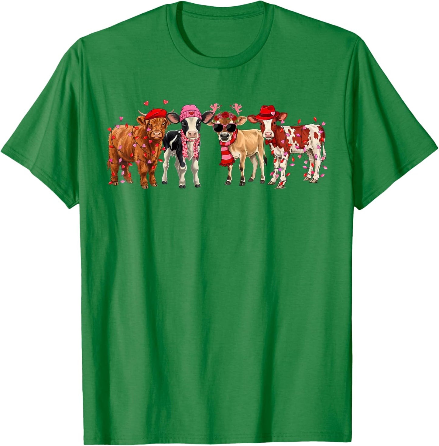 Western Heifer Valentine Cupid Cow with Hearts Women Girls T-Shirt - T-Shirt | Irish Green